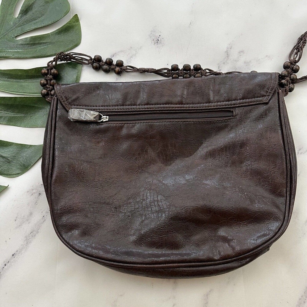 Lulu Townsend Vintage Y2k Shoulder Bag Purse Brown Leather Crochet Beaded Strap - Picture 5 of 7